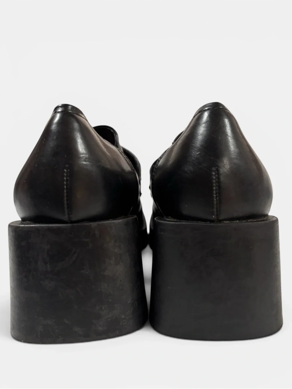 Vintage 90’s Black Platform Chunky Heel Penny Loafers Whimsigoth Grunge Size 9